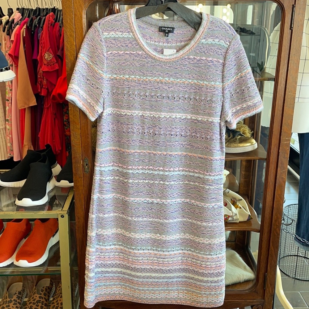 Chanel Short Sleeve Knit Crew Shift Dress